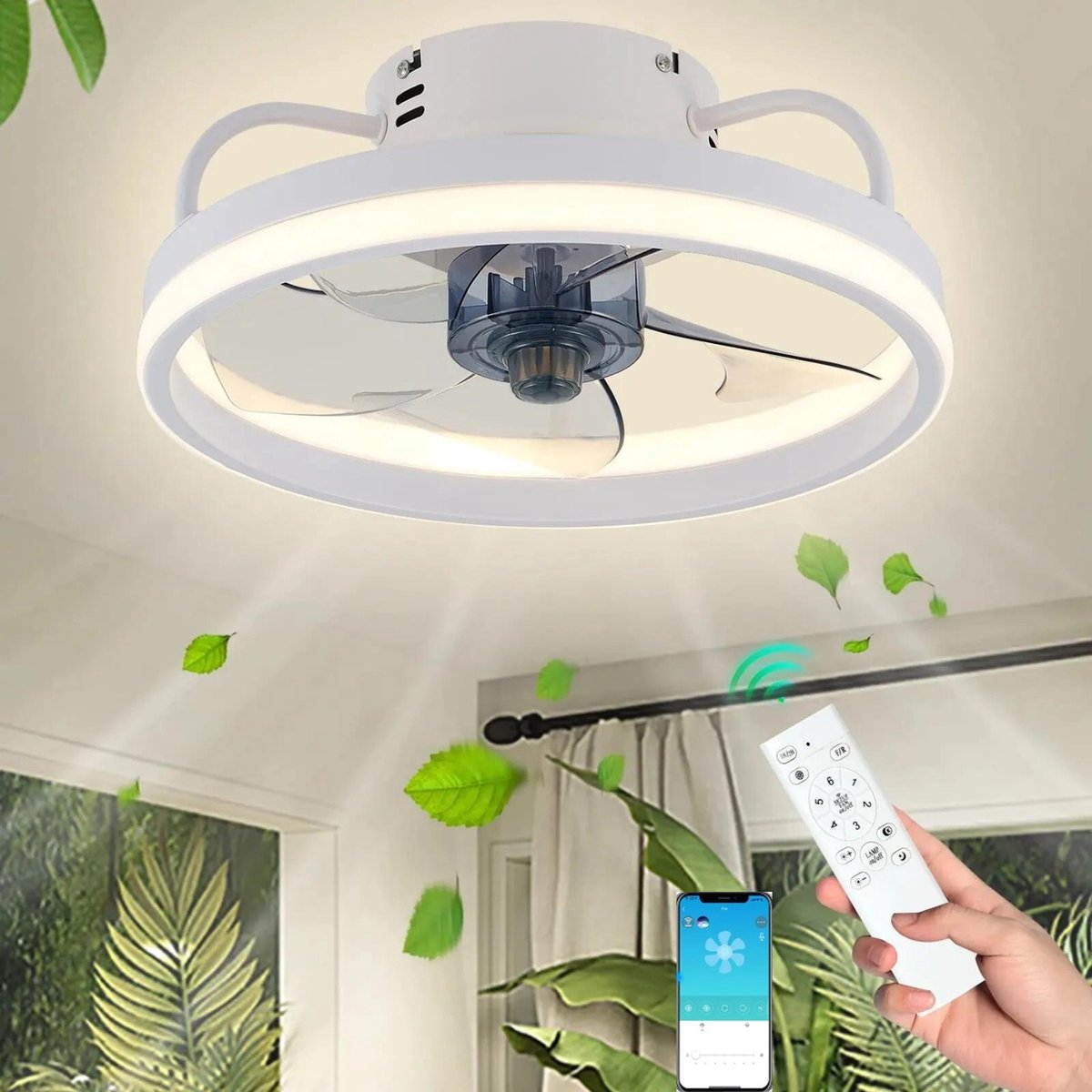 Kinder Stil Lamp Ventilator Plafond 6 Snelheden Dimbaar Modern Plafond Ventilator met Licht en Afstandsbediening Omkeerbaar Plafondventilator met Verlichting voor Slaapkamer Eetkamer-Blue