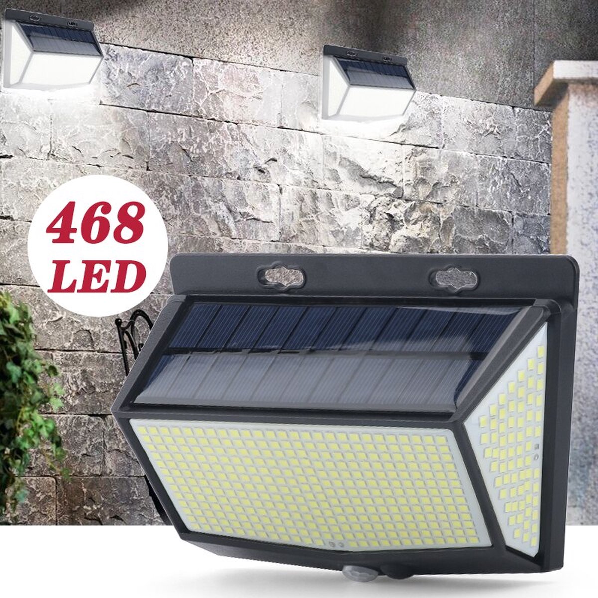 Wasserbeständig – 486 LED-Solar-Wandleuchte – leistungsstarke Solar-Außenbeleuchtung