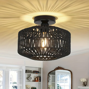 Zwarte bamboe plafondlamp – stijlvol en natuurlijk design voor slaapkamer of woonkamer