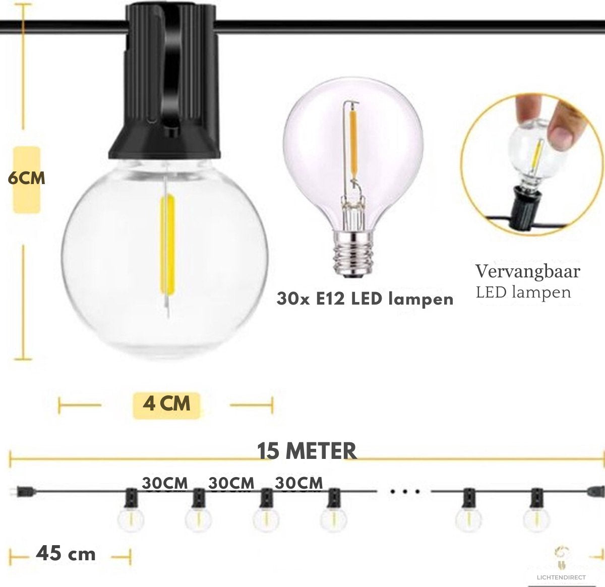 Eenvoudige installatie van het LED lichtsnoer, flexibel en geschikt voor diverse ophangsystemen