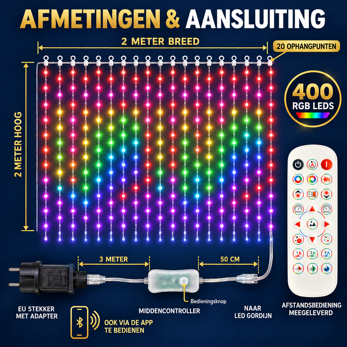 RGB lichtgordijn als sfeerverlichting op een beschut terras onder een houten overkapping