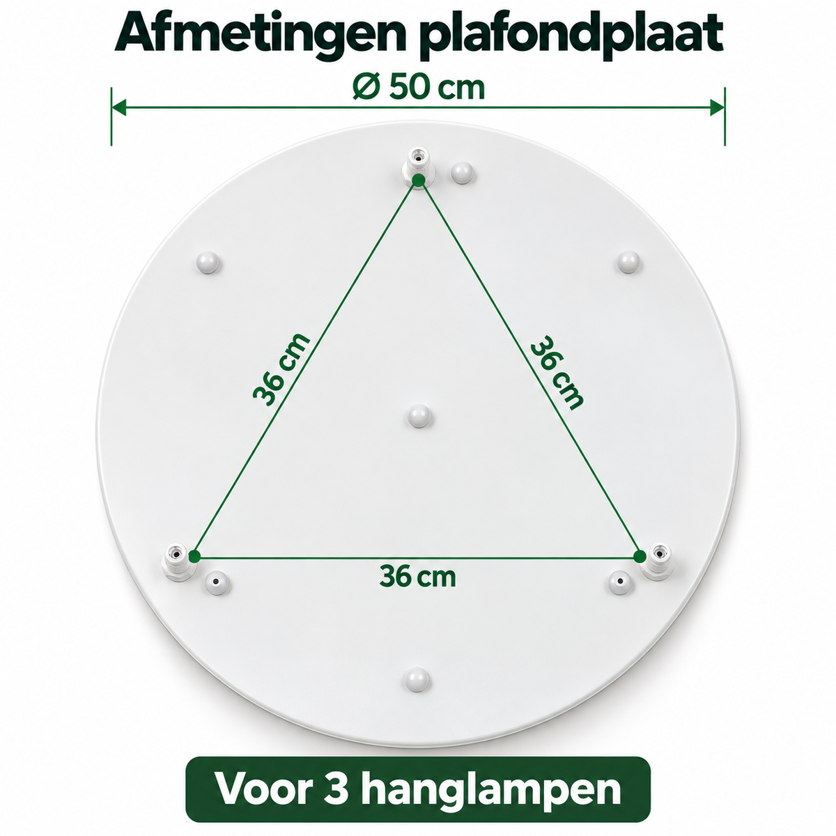 Plafondplaat voor 3 hanglampen – praktische oplossing om meerdere lampen aan één plafondplaat te bevestigen.