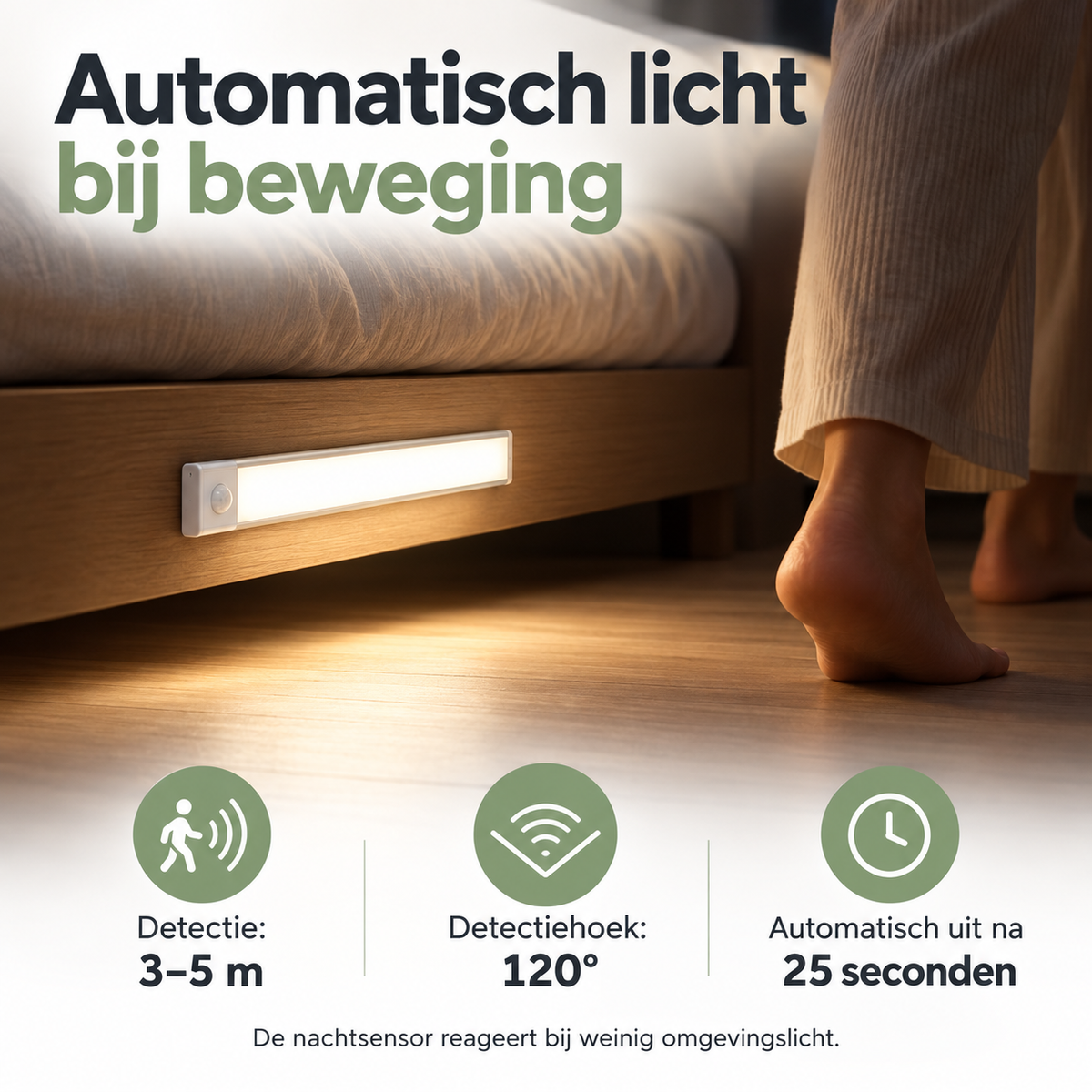 Draadloze kastverlichting voor het verlichten van planken en opbergkasten.
