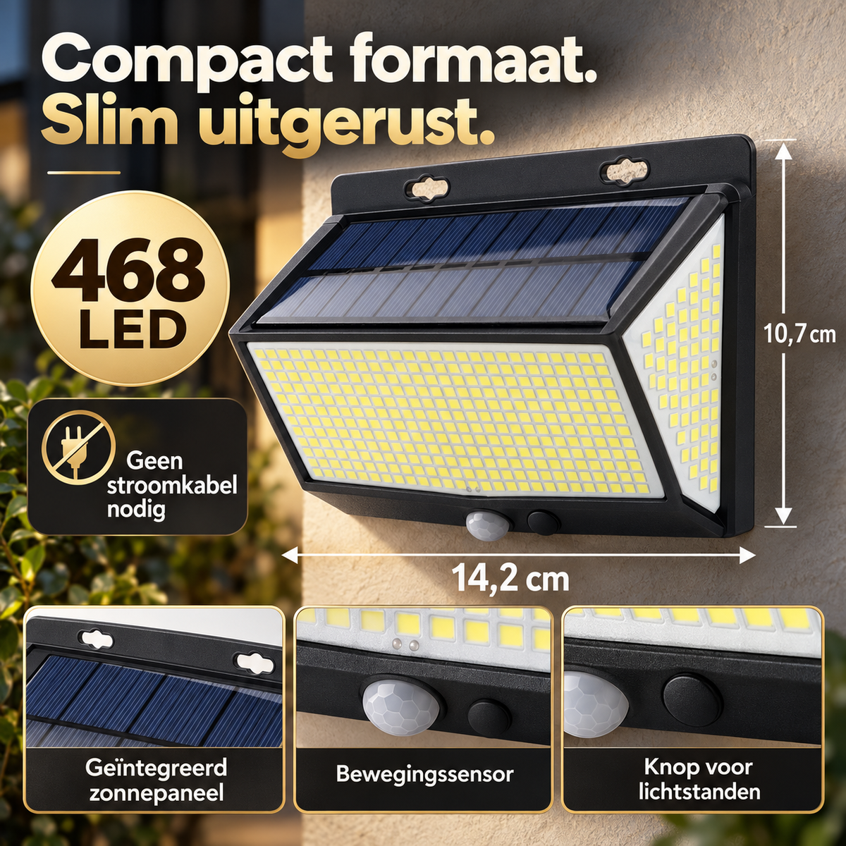 Solar wandlamp met drie lichtstanden voor buitenverlichting