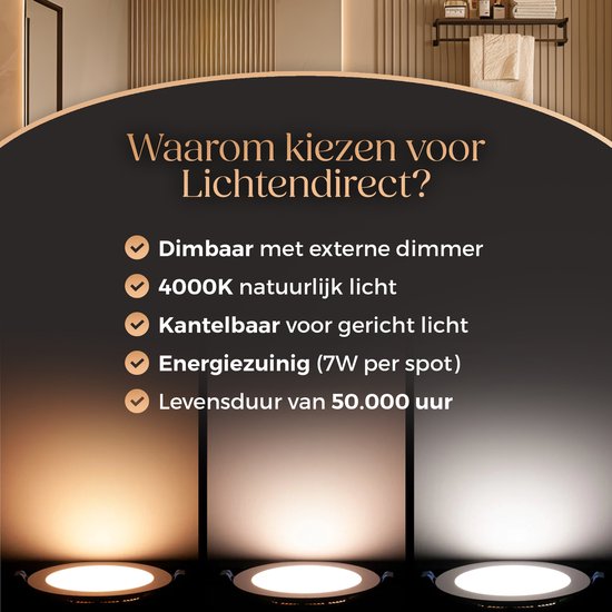 Set van 6 dimbare LED inbouwspots met 4000K warm wit licht