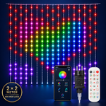 Kerstverlichtig- RGB lichtgordijn 2x2 meter met 400 leds, app, adapter en afstandsbediening