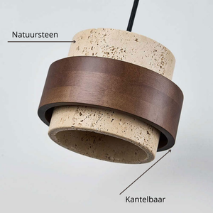 wabi sabi hanglamp beige met 3 lampen boven eettafel