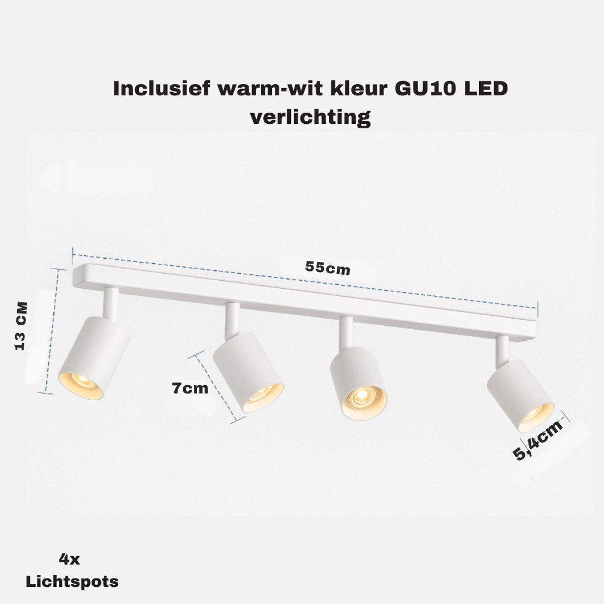 Witte plafondlamp met 4 draaibare LED-spots voor moderne woonkamers en keukens
