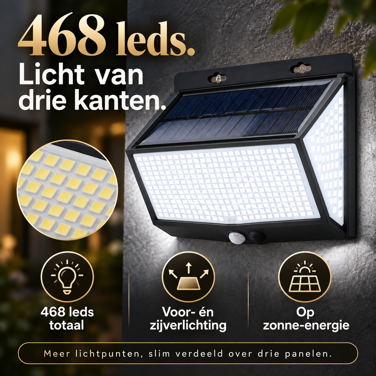 Zonnepaneel bovenop de Lichtendirect solar wandlamp