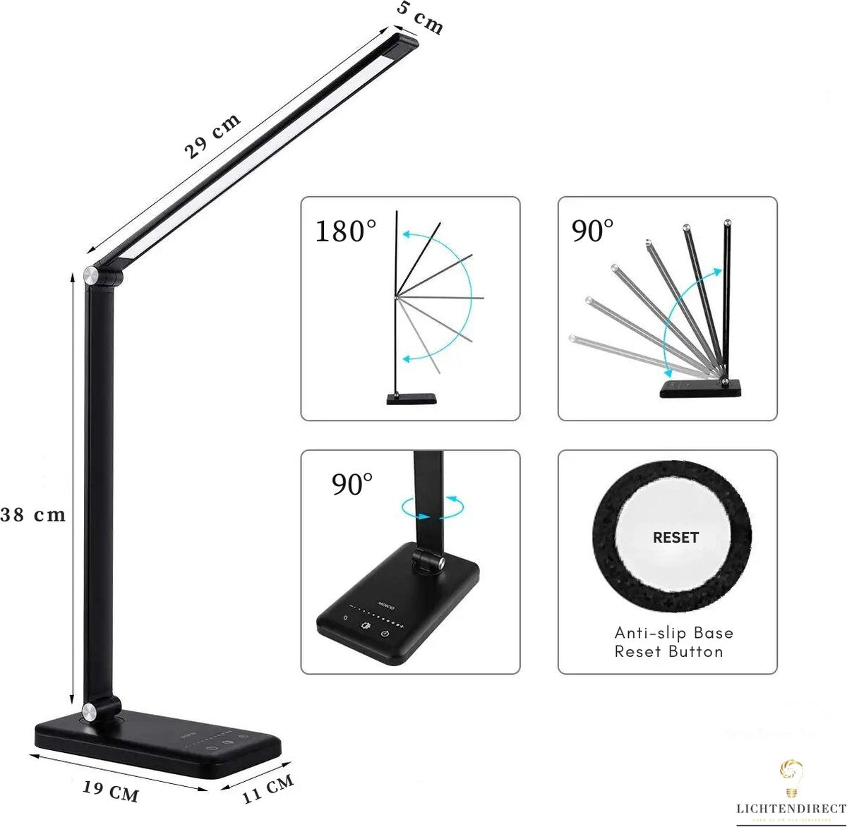 Bureaulamp met draadloze telefoonoplader, ideaal voor werk- en studeeromgevingen