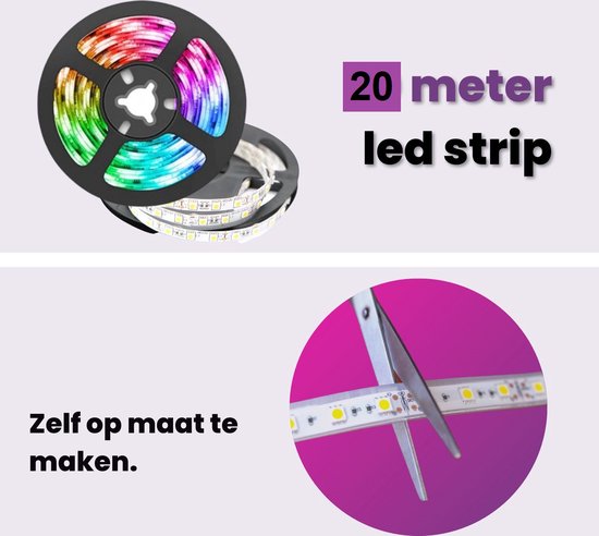 LEDstrip led strip 20 meter rgb kleuren app functies 