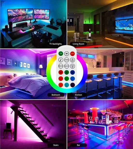 LED Strip - 10 meter - RGB verlichting dimbaar met afstandsbediening-bluetooth