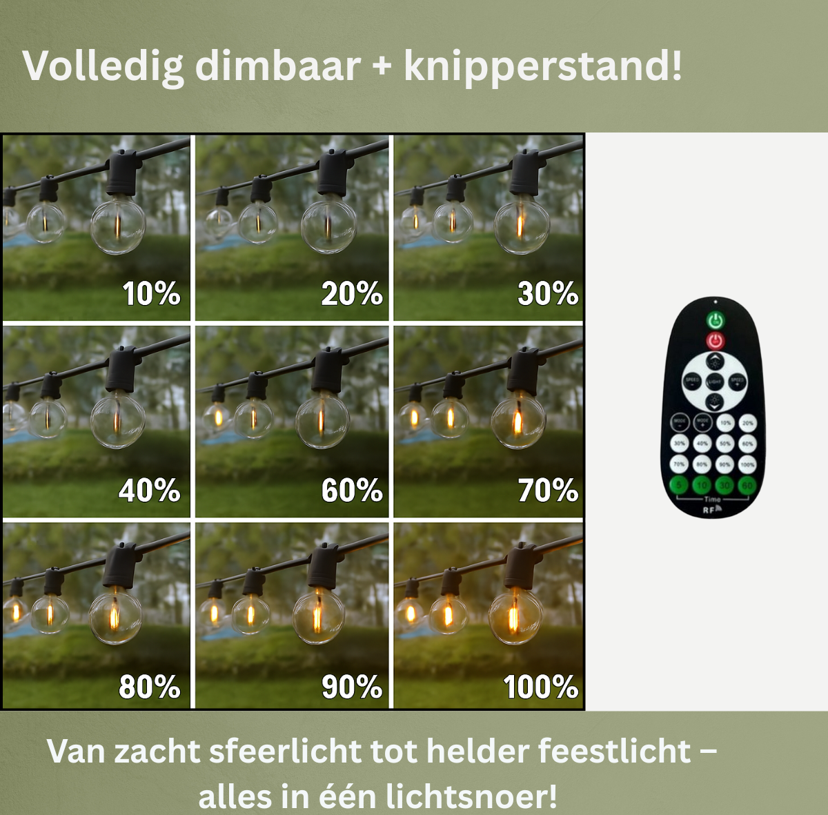 Dimbaar lichtsnoer met 20 LED lampjes – energiezuinige buitenverlichting