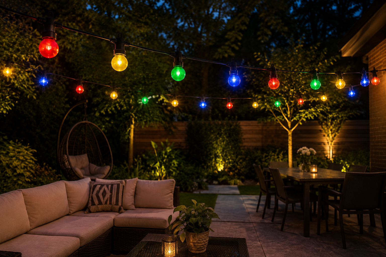 Gekleurd lichtsnoer voor tuin terras balkon en feestverlichting