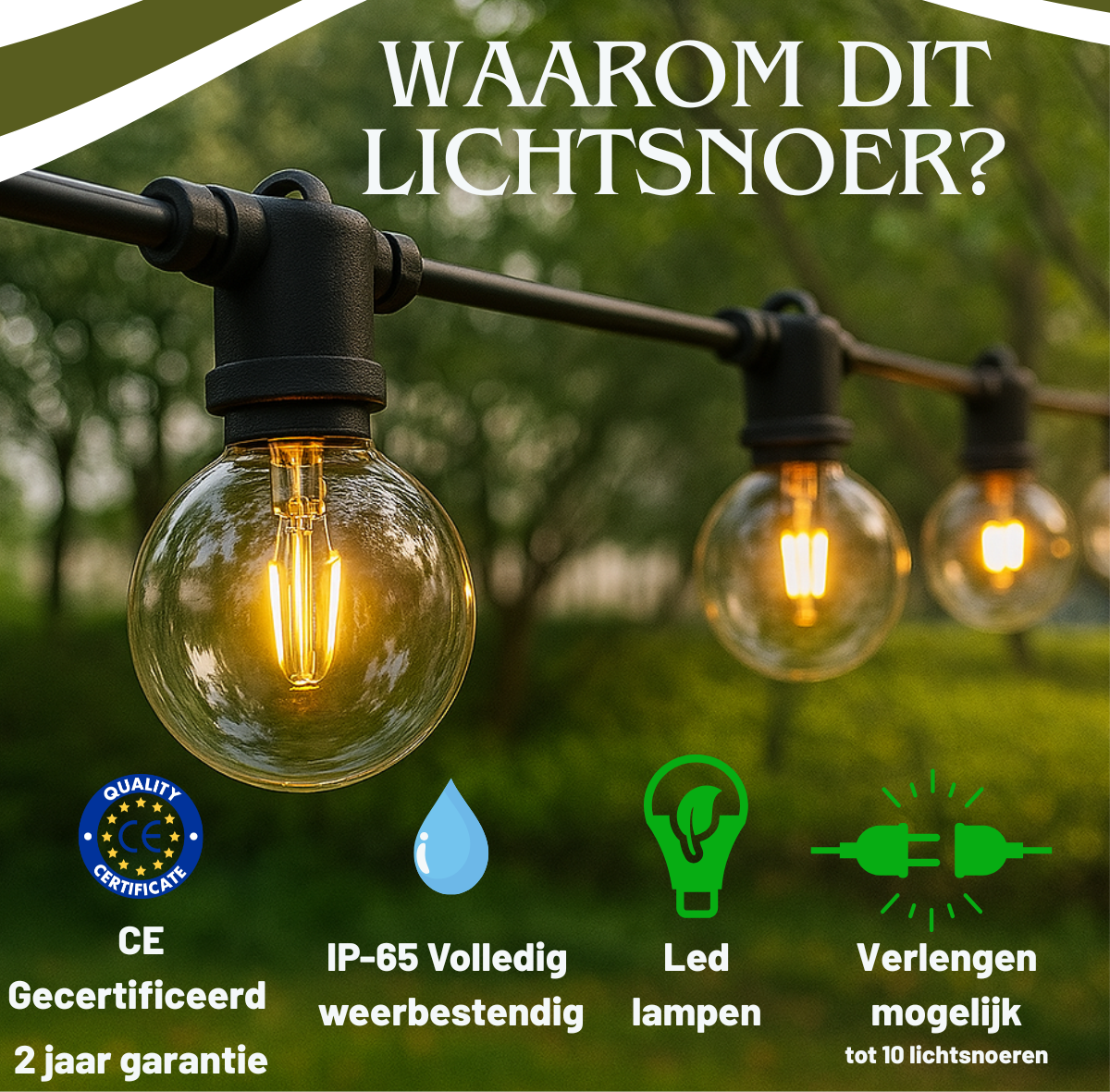 Buitenverlichting LED snoer 10m– sfeervolle en weerbestendige terrasverlichting