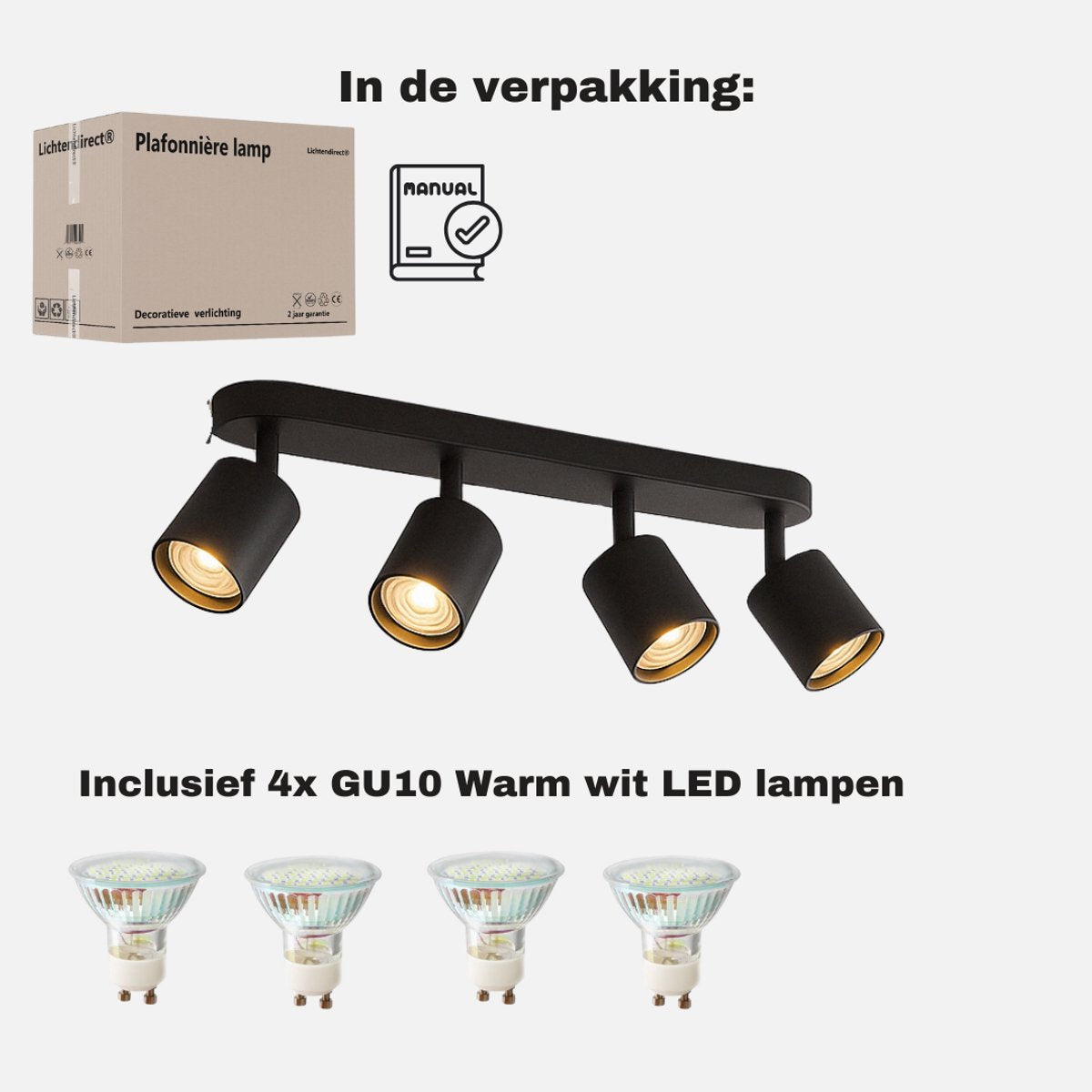 Energiezuinige plafondlamp met warm wit licht en stijlvolle zwarte afwerking