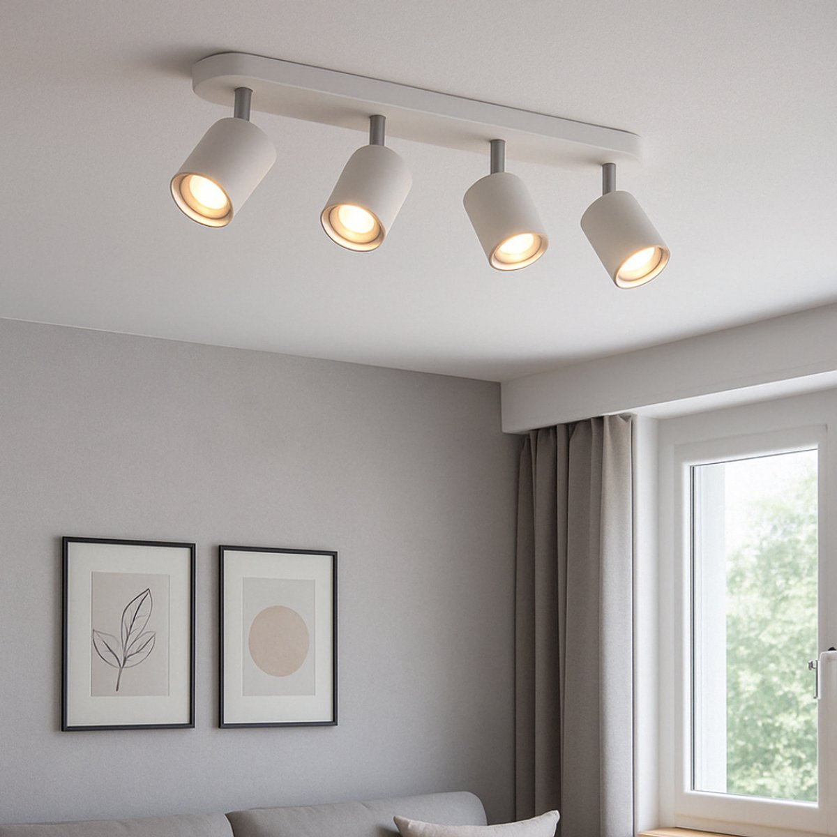 Strakke plafondlamp met 4 GU10 LED-lampen, ideaal voor sfeervolle binnenverlichting