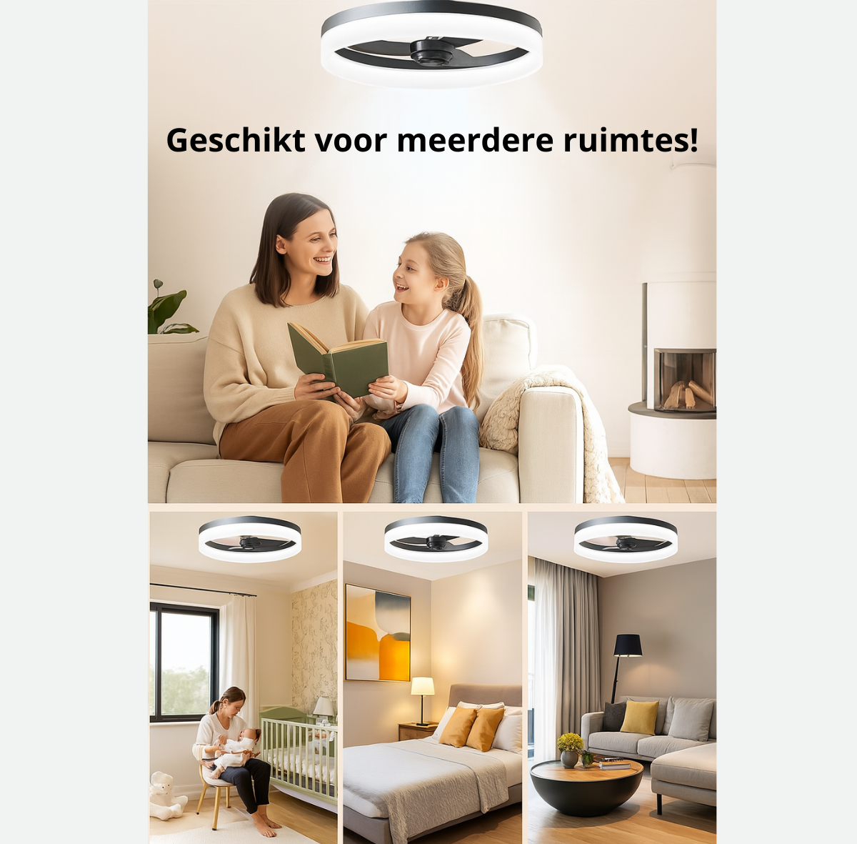 Plafondventilatorlamp geschikt voor kantoor of slaapkamer – energiezuinig met 5800 lumen helderheid.

