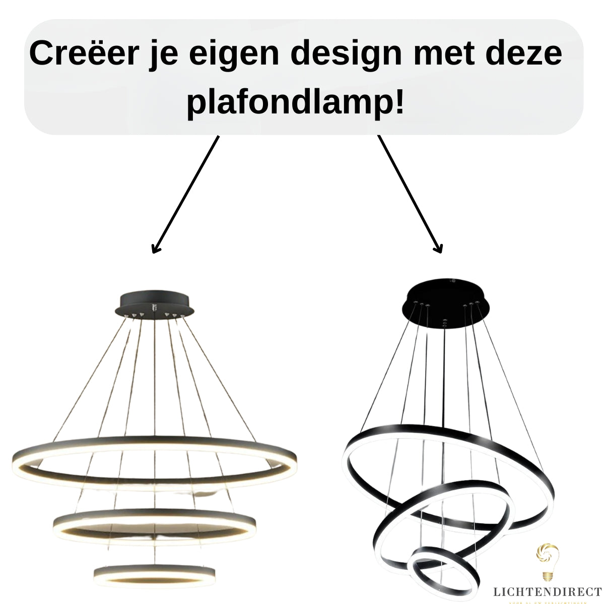 LED plafondlamp van Lichtendirect, met tijdloos design en energiezuinig 50W vermogen.