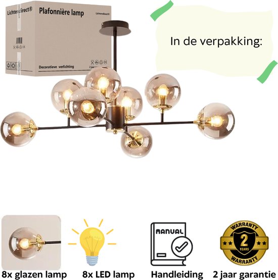 Moderne plafonnière in zwart-goud met warme LED-verlichting