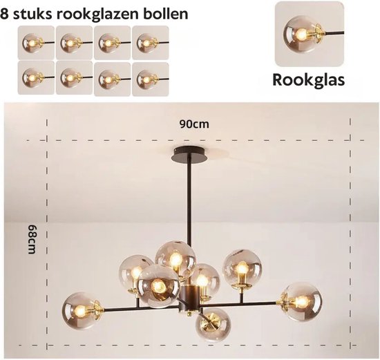 Elegante plafondlamp met rookglas, perfect voor elke ruimte