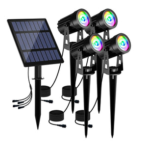 Tuinverlichting op Zonne-energie - RGB Kleuren - 4 LED Spots- Tuinspot - Waterdicht – Kantelbaar - Lantaarn - Wandlamp - Solar tuinverlichting