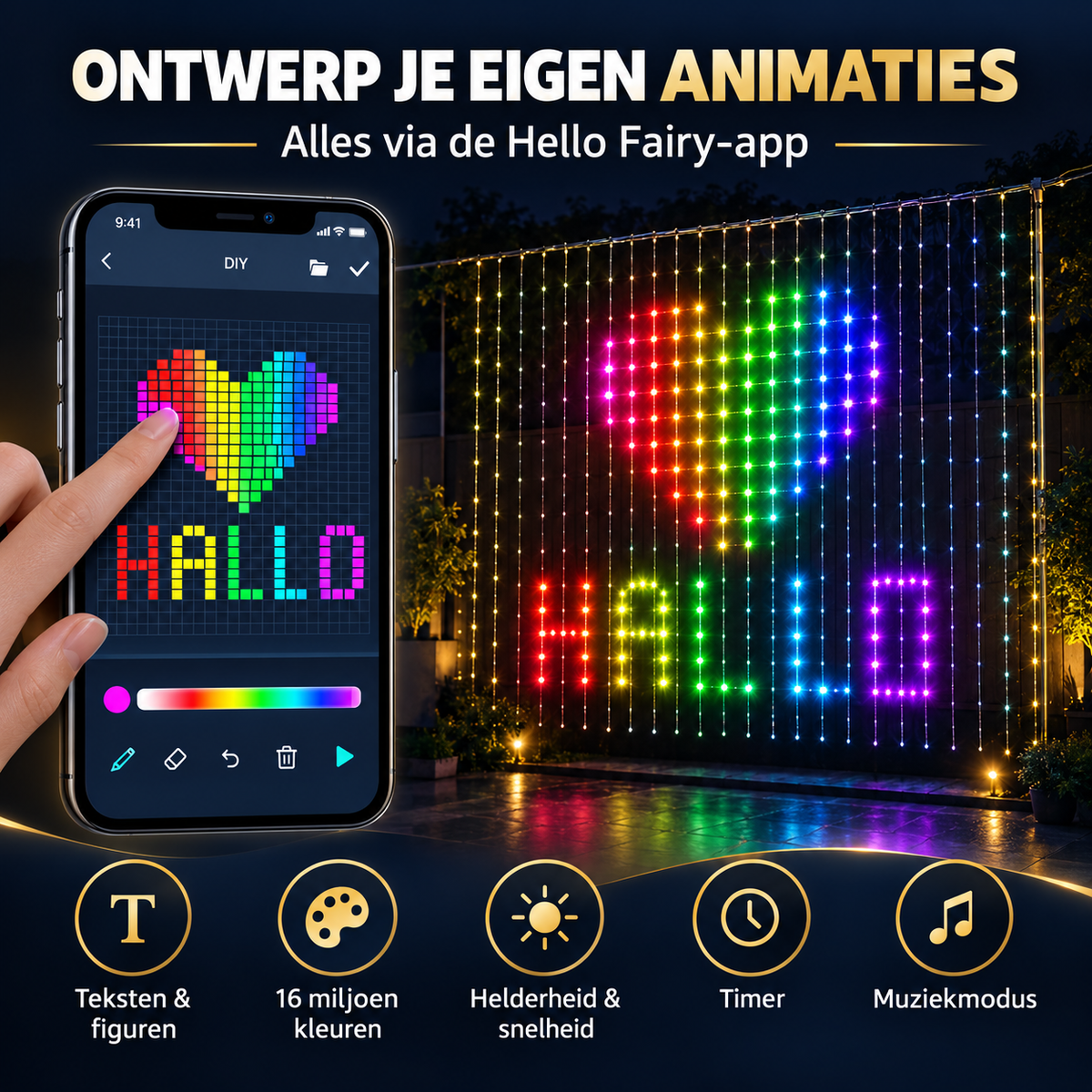 Slim lichtgordijn voor feest, gamingruimte, kerstdecoratie en terrasverlichting
