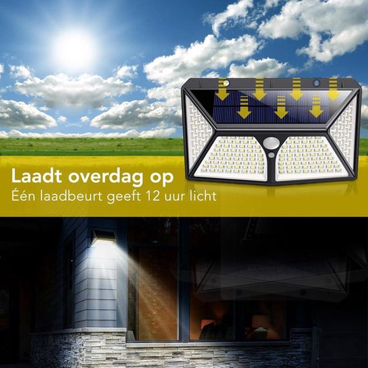 Solar LED buiten Lamp - 180 LED Verlichting - Verlichting op Zonne-energie - Laadt - op - Overdag