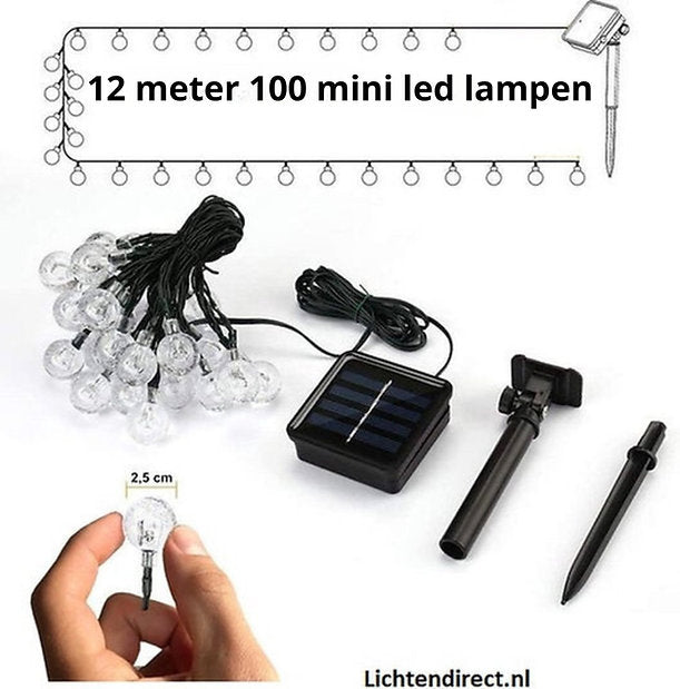 Solar Lichtsnoer 12 Meter 100 LED lampen- Tuinverlichting- Zonne-energie - Warm Wit