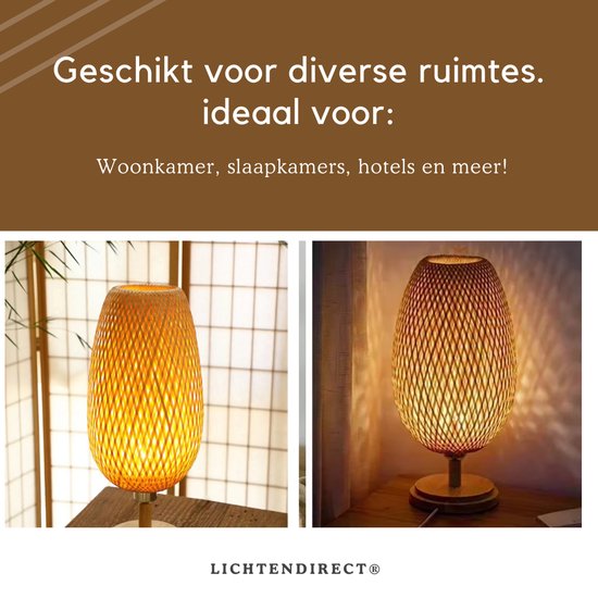 48 cm hoge bamboe tafellamp, ideaal als nachtlamp of woonkamer lamp