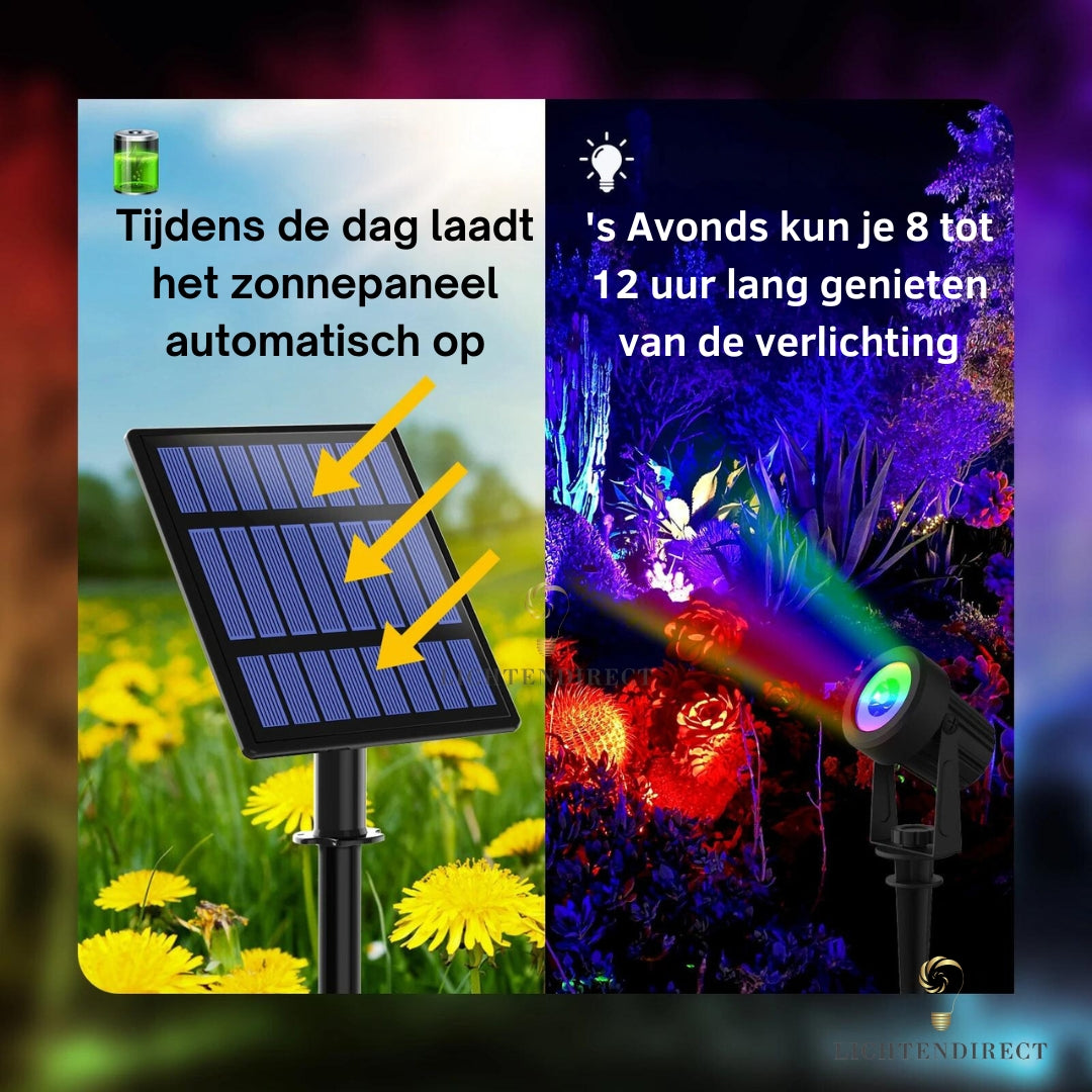 Solar Garden Lighting - RGB Colors - 4 LED Spots - Garden Spotlight - Waterproof - Tiltable - Lantern - Wall Lamp
