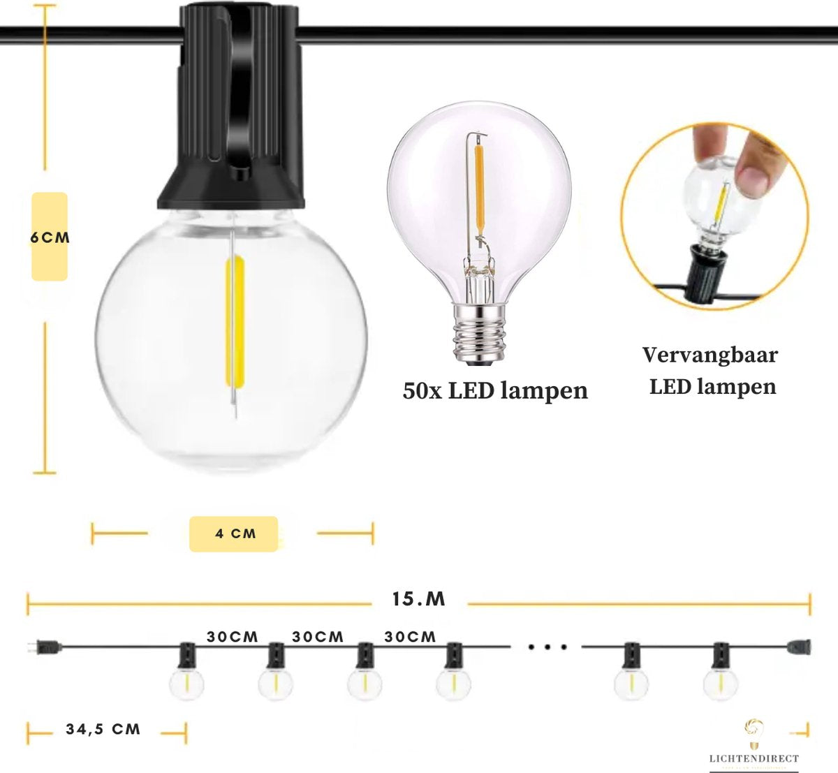 Flexibel lichtsnoer met transparante lampen voor een warme en sfeervolle uitstraling