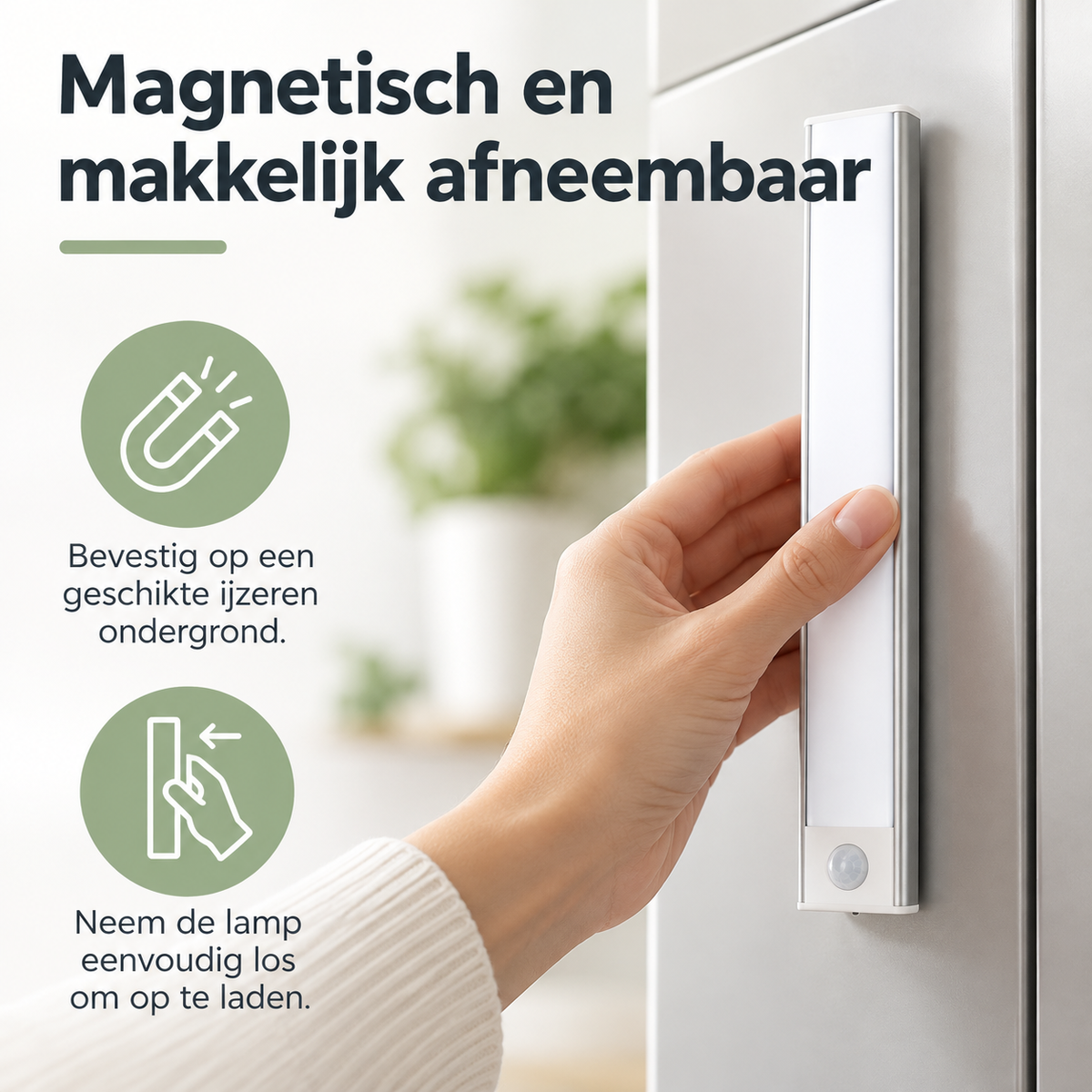 Oplaadbare onderbouwverlichting voor onder een keukenkast.