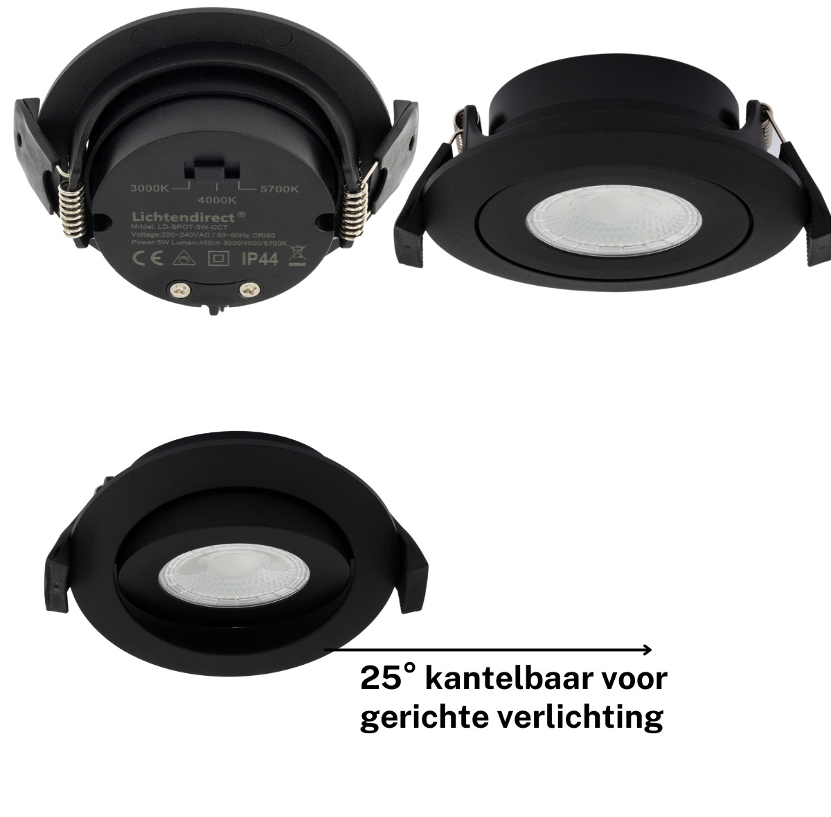 Plafond inbouwspot LED zwart – geschikt voor keuken, hal en woonkamer