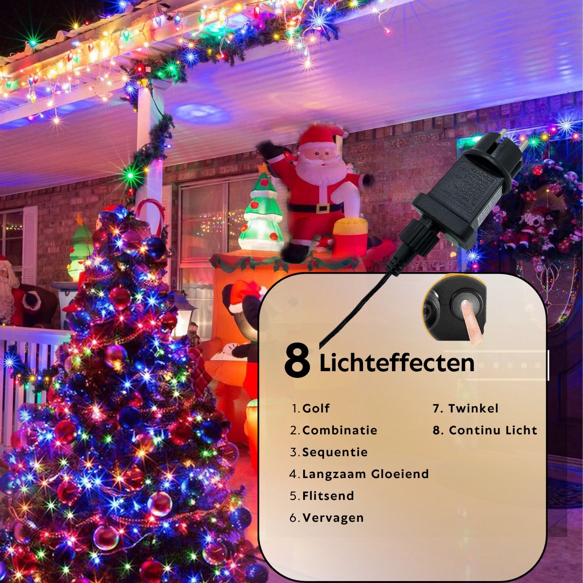 Feestverlichting buiten – kleurrijk RGB LED lichtsnoer bevestigd aan schutting