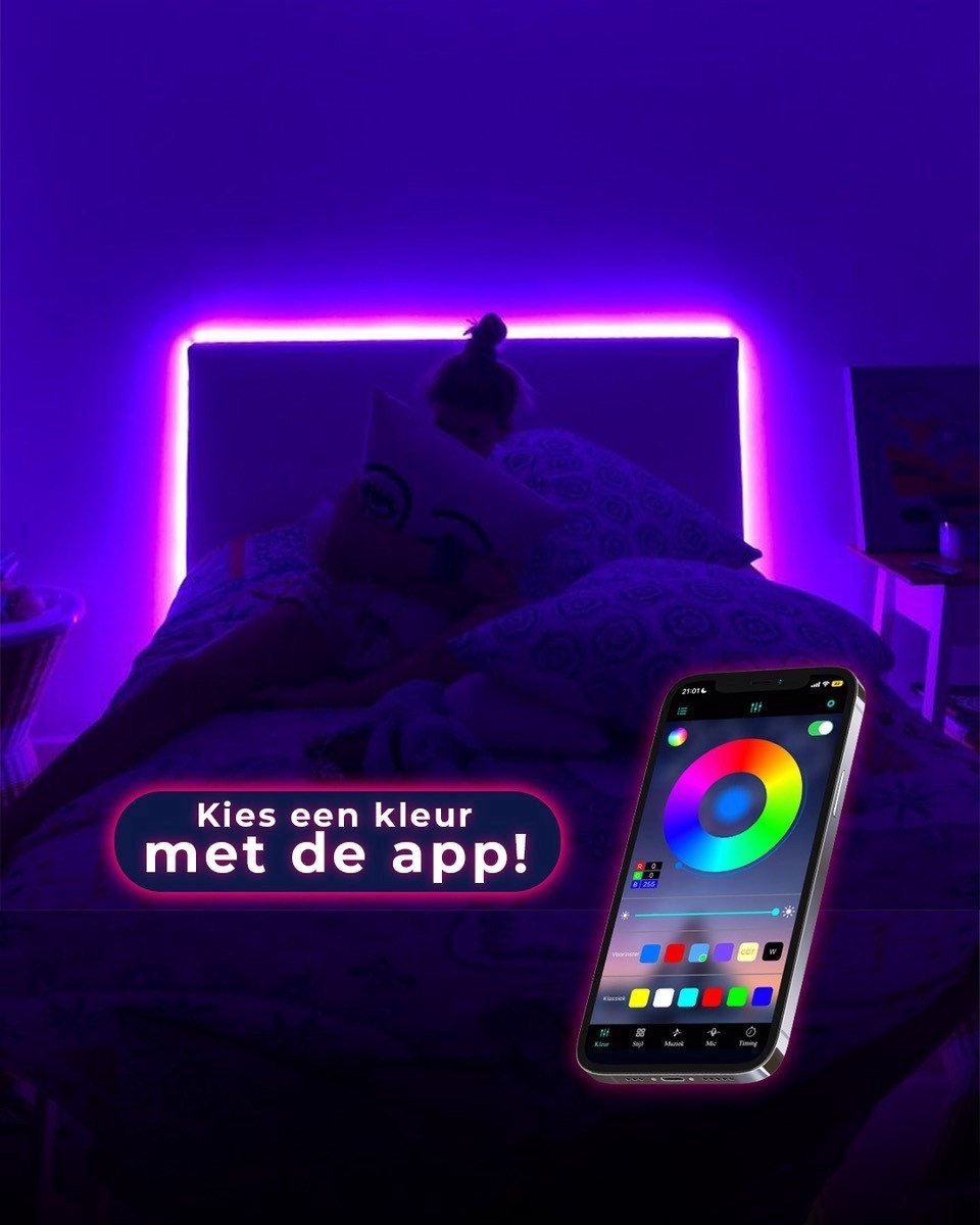 Zelfklevende RGB LED strip met 3M-tape voor eenvoudige installatie op elke gewenste plaats
