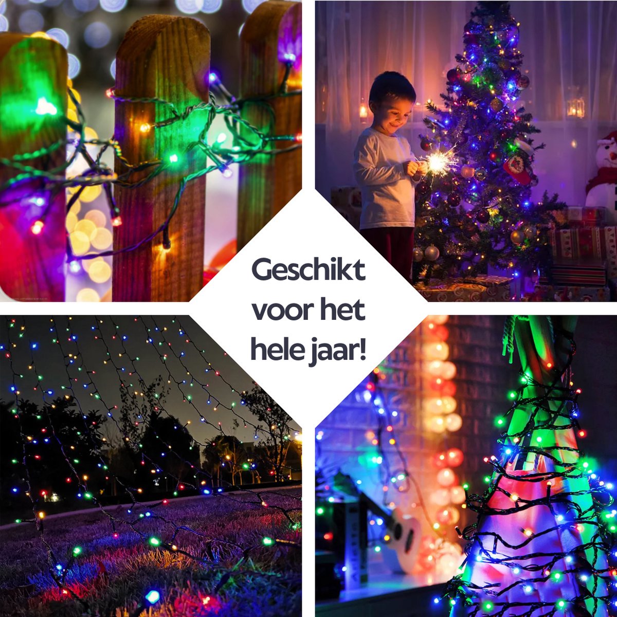 Multicolor LED lichtsnoer langs tuinomheining – sfeerverlichting voor buitenruimtes