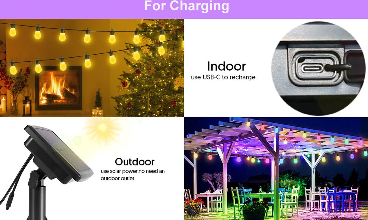 Slim solar lichtsnoer met music-sync functie, lichten synchroniseren met muziek voor sfeervolle feestverlichting