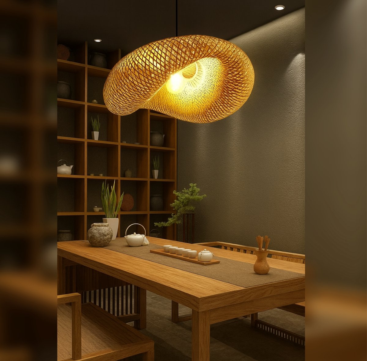 Natuurlijke bamboe plafonnière in Scandinavische stijl, duurzaam design van Lichtendirect.