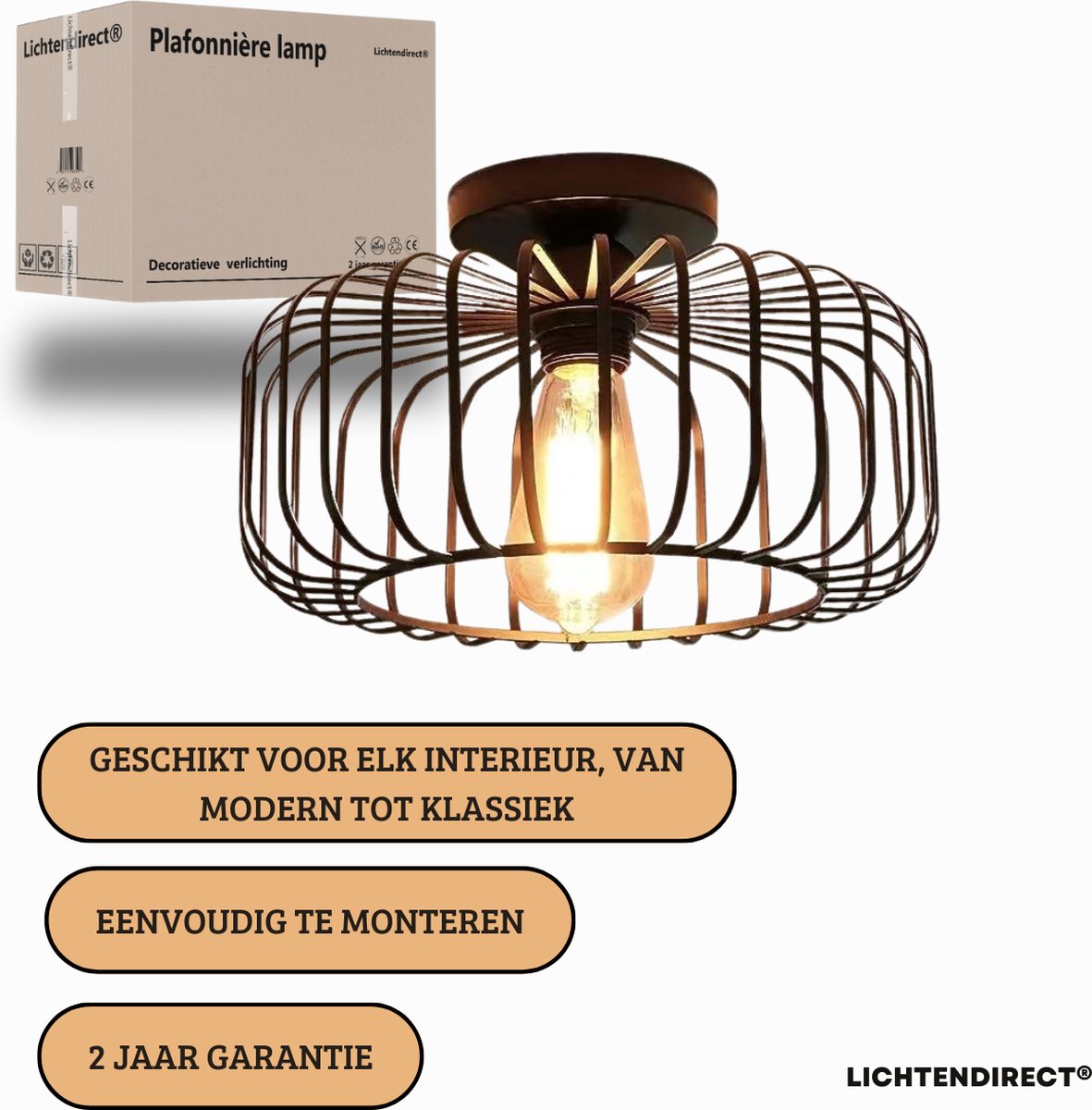 Moderne zwarte plafondlamp met een strak design voor kleine en grote ruimtes.