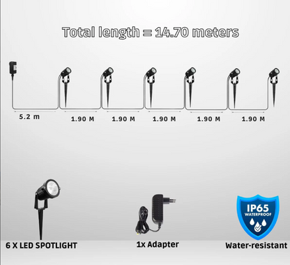 Tuinverlichting met 6 RGB LED-Spots - Waterbestendig en Afstandsbediening - Prikstok