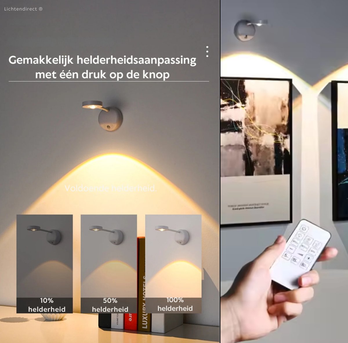 Moderne zwarte draadloze wandlamp, ideaal voor sfeerverlichting in woonkamer of slaapkamer