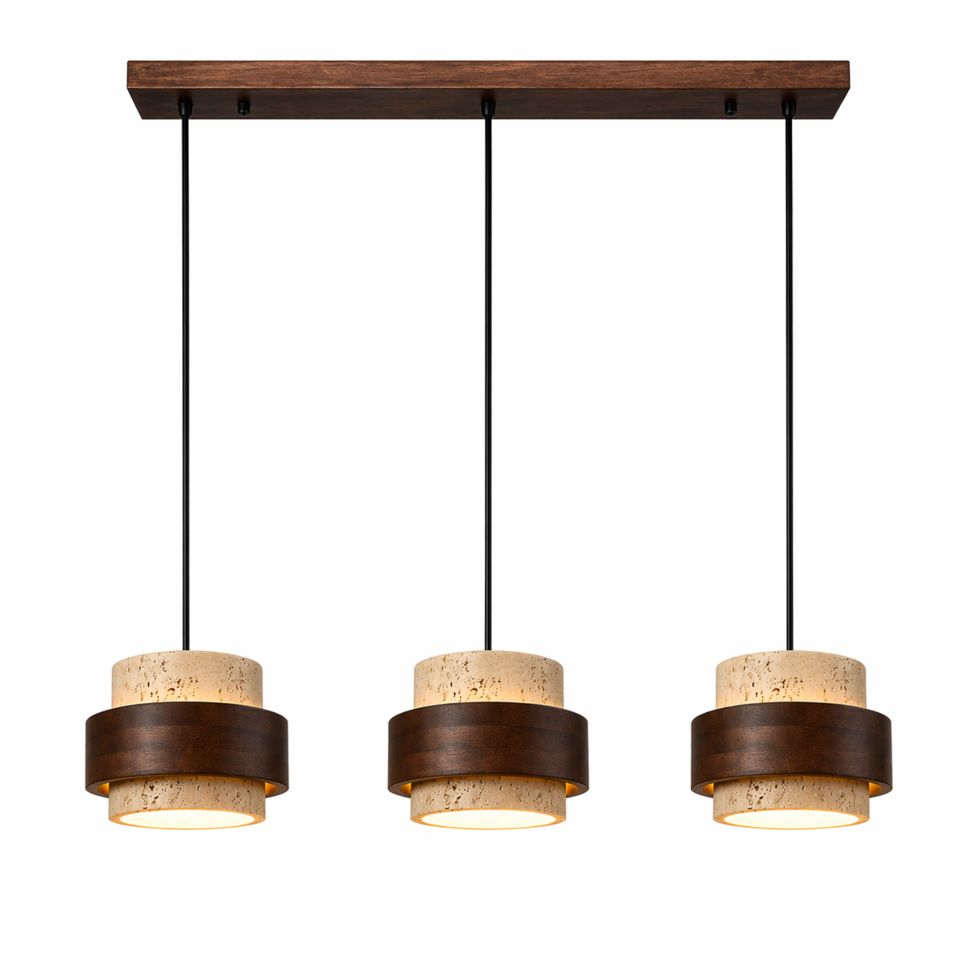 japandi hanglamp 3 lichtpunten natuursteen look eettafel verlichting