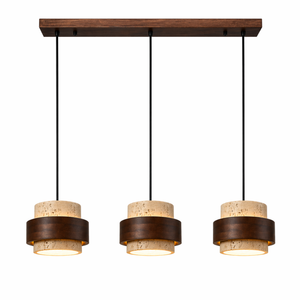 japandi hanglamp 3 lichtpunten natuursteen look eettafel verlichting