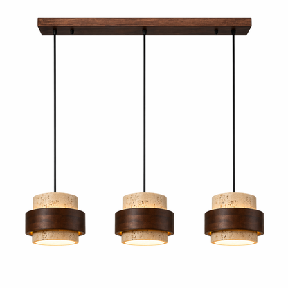 japandi hanglamp 3 lichtpunten natuursteen look eettafel verlichting