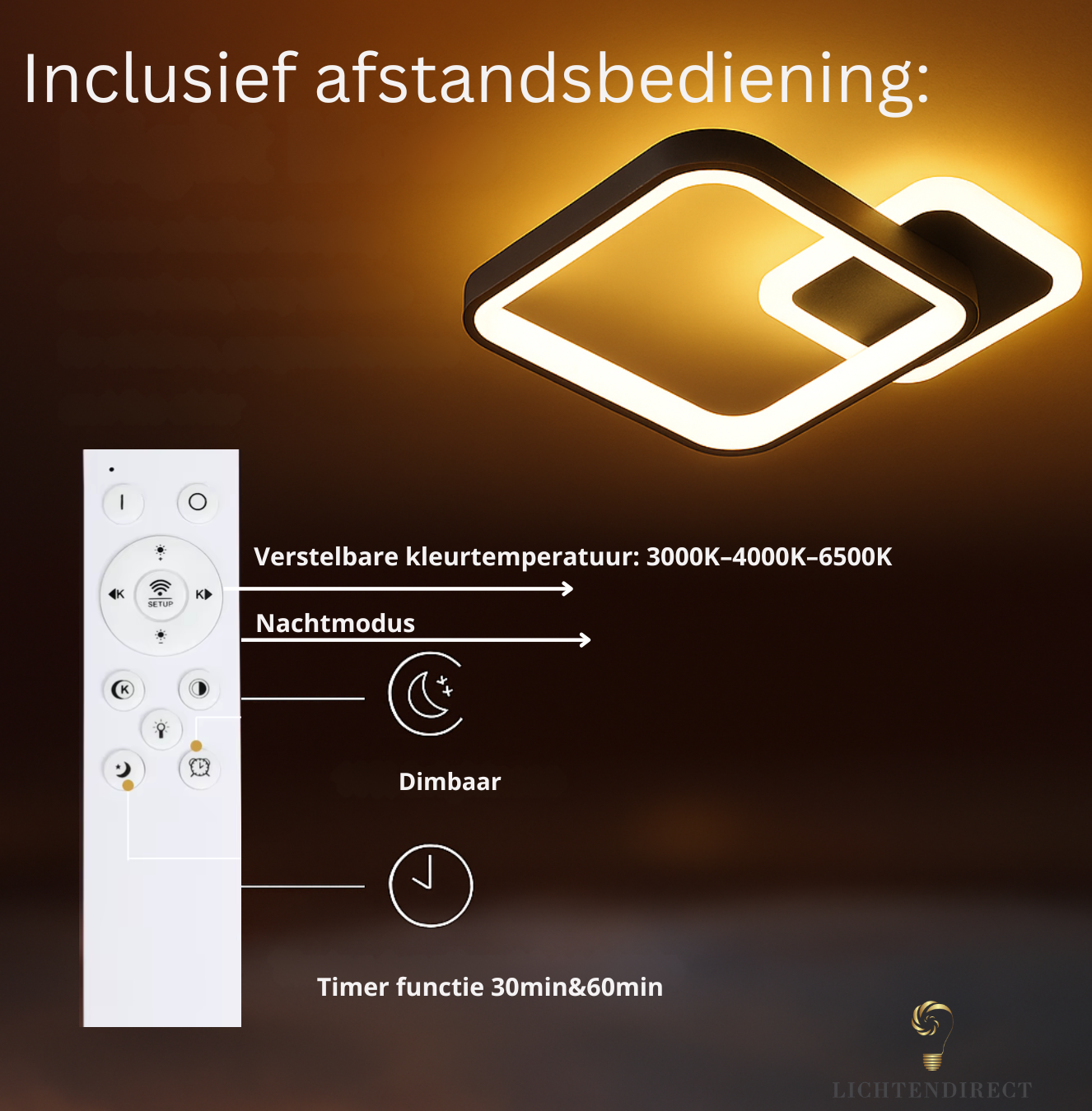 LED plafondlamp zwart – traploos dimbaar – nachtmodus en timer